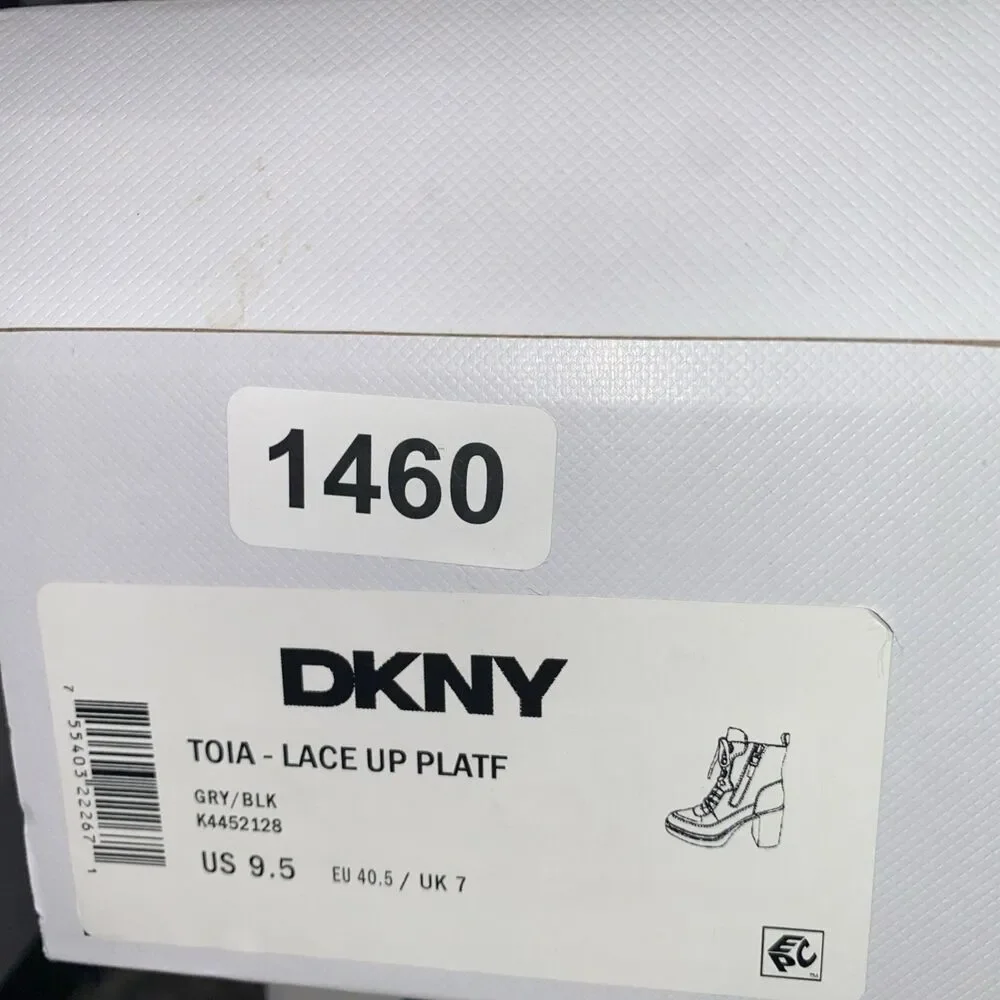 DKNY Womens Toia Lace-Up Zip Block heel platform Booties Grey Black Size 9.5 M